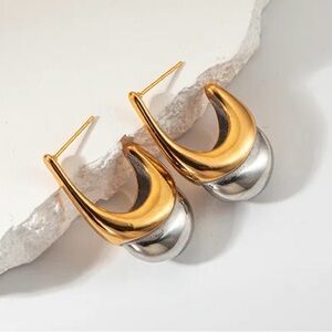 Two-Tone Sculptural Drop Crescent Earrings